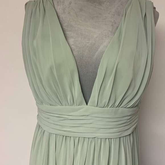 Levkoff gown SZ 16 green prom formal wedding black-tie elegant maxi deep V-neck - Picture 8 of 11